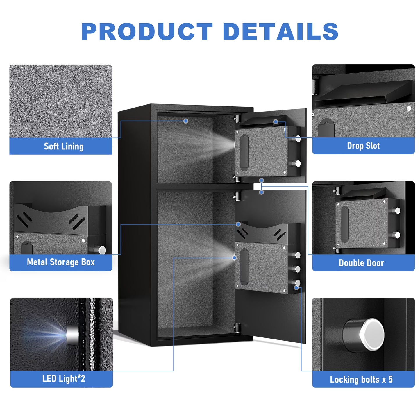 SDI-KM-75D 6.5 Cu ft Home Safe Box - Fireproof Depository Drop Safe with Backlit Keypad&Alarm System for Business Home