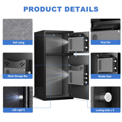 SDI-KM-75D 6.5 Cu ft Home Safe Box - Fireproof Depository Drop Safe with Backlit Keypad&Alarm System for Business Home