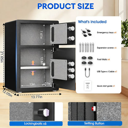 SDI-KL-55SD 4.5 Cu ft Safe Box, Steel Security Safes with Dual Lock System, Home Safe with Dual Alarm & Mute Function, Money Safe with Adjustable Shelf for Documents and Valuables