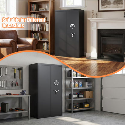 SDI-AKG3-138W, 20-25 Large Heavy-Duty Gun Safe, Biometric Gun Safe with Fingerprint, Unassembled Long Gun Cabinet with Adjustable Shelf & Gun Rack, LCD Keypad, Mute Function & Dual Alarm