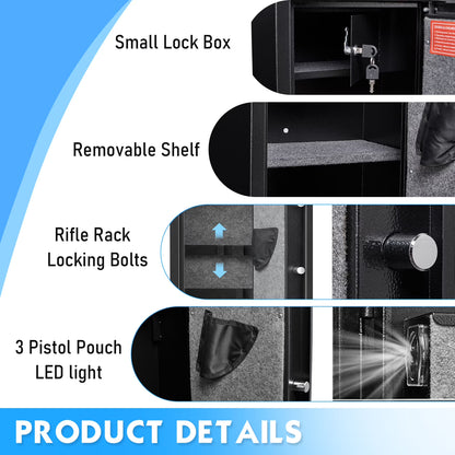 SDI-G2Q-145W, 5-10 Gun Safe, Biometric Long Gun Safes with Fingerprint & Inner Cabinet, Quick Access Gun Cabinet with Backlit Keypad & LED Light, Adjustable Racks, Removable Shelf for Rifle and Pistols