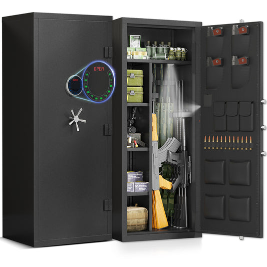 Riflewell-AKG5N-132D-Large Gun Safe, 15-20 Gun Capacity, 3 Opening Ways, Dual Alarm System, Removable Shelves & Magnetic Lamp, All Steel Anti-Smashing Security Cabinet for Home & Office