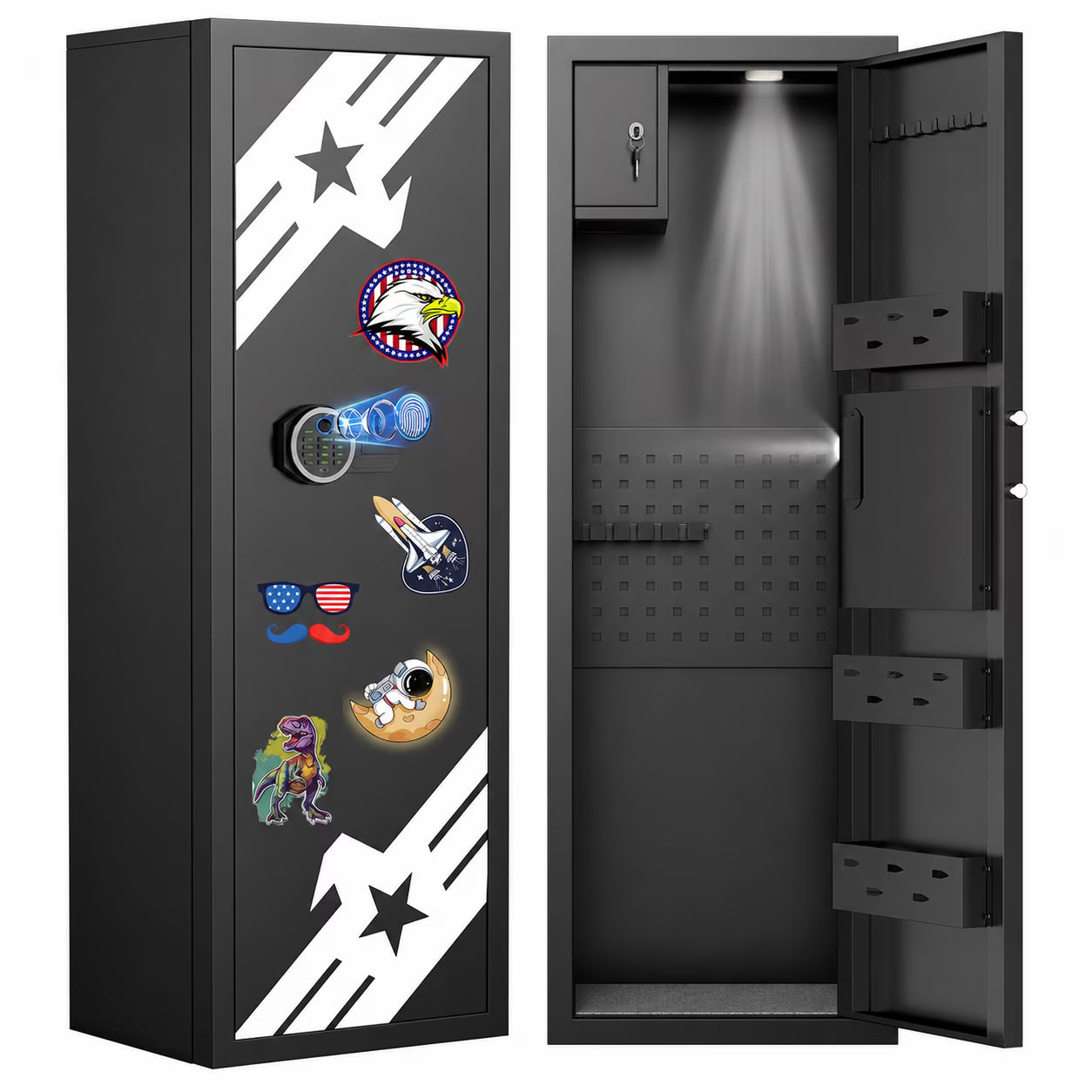 OME-AKM-138W 10-12 Large Biometric Fingerprint Unassembled Gun Safe, Shotgun Safe with Lockable Inner Cabinet, Pegboard, Key Hook & DIY Sticker