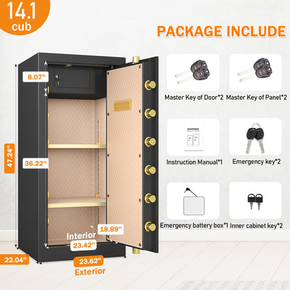 KAV Extra Large Safe Box, 14.1 Cubic Feet Heavy Duty Big Safe with Security Double Key Lock & Seperate Lock Box