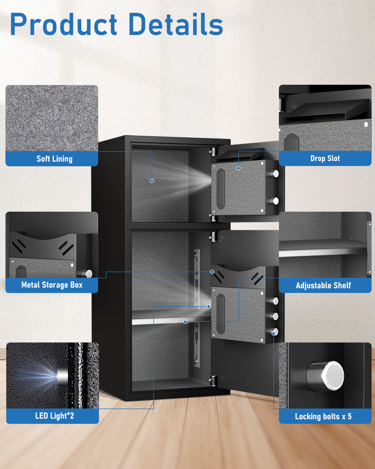 OME KM-85 7.0 Cub Extra Large Safe Box, Home Safe with Backlit Keypad & Deposit Slot, Home Safe with Dual Alarm Sytem & Mute Mode, Drop Slot Safe Home Valuables