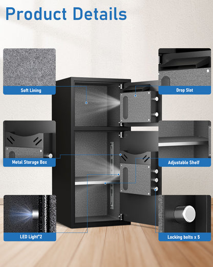 OME KM-85 7.0 Cub Extra Large Safe Box, Home Safe with Backlit Keypad & Deposit Slot, Home Safe with Dual Alarm Sytem & Mute Mode, Drop Slot Safe Home Valuables