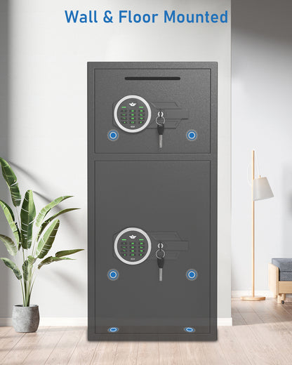 35-Omethey 6.0 Cub Home Safe Box Fireproof Waterproof, Money Safe with Deposit Slot and Backlit Keypad, Heavy Duty Home Safe with Dual Alarm Sytem, Fireproof Safe with 2 Doors for Home Valuables