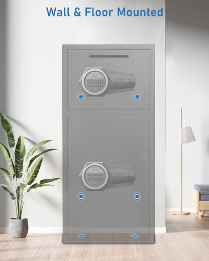 OME KL-75W 6.5 Cub Large Home safe Fireproof Waterproof, Biometric Safe Box with Slot & Metal Deposit Storage Box, Money Box with Dual Alarm System & Mute Mode for Valuables