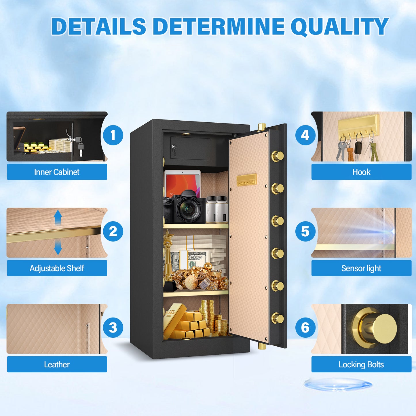 BM-K3-120D-14.1 Cubic Feet Extra Large Safe Box, Heavy Duty Big Safe with Security Double Key Lock & Seperate Lock Box