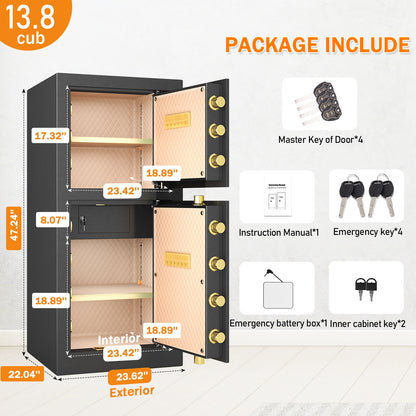 Kavey Extra Large Safe Box, 13.8 Cubic Feet Heavy Duty Big Safe with Security Double Key Lock & Seperate Lock Box