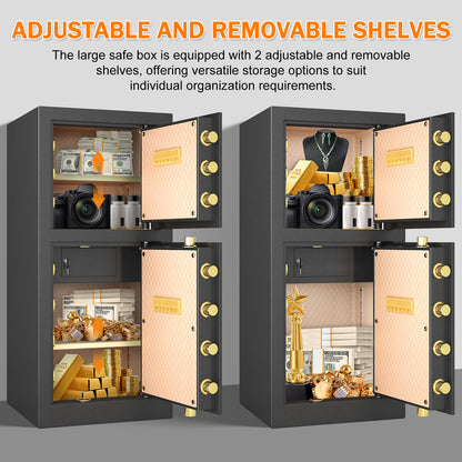 Kavey Extra Large Safe Box, 13.8 Cubic Feet Heavy Duty Big Safe with Security Double Key Lock & Seperate Lock Box