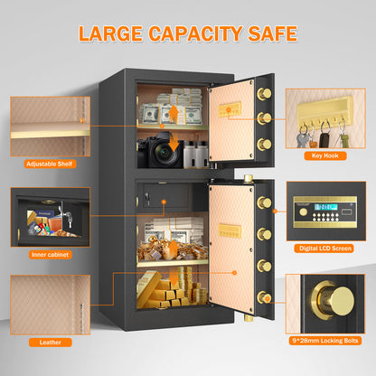 Kavey Extra Large Safe Box, 13.8 Cubic Feet Heavy Duty Big Safe with Security Double Key Lock & Seperate Lock Box