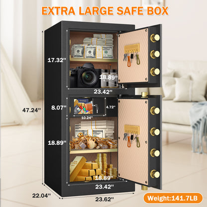 Kavey Extra Large Safe Box, 13.8 Cubic Feet Heavy Duty Big Safe with Security Double Key Lock & Seperate Lock Box