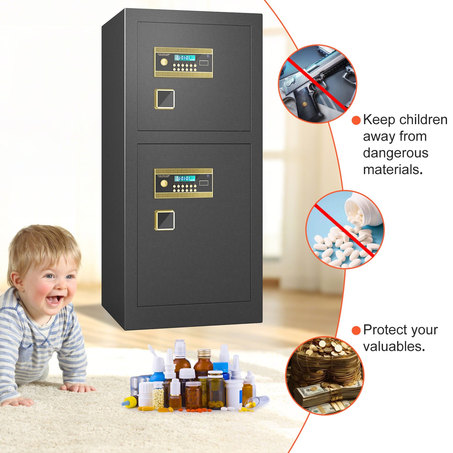 Kavey Extra Large Safe Box, 13.8 Cubic Feet Heavy Duty Big Safe with Security Double Key Lock & Seperate Lock Box