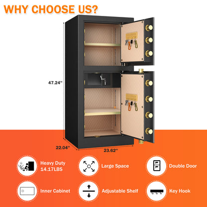 Kavey Extra Large Safe Box, 13.8 Cubic Feet Heavy Duty Big Safe with Security Double Key Lock & Seperate Lock Box
