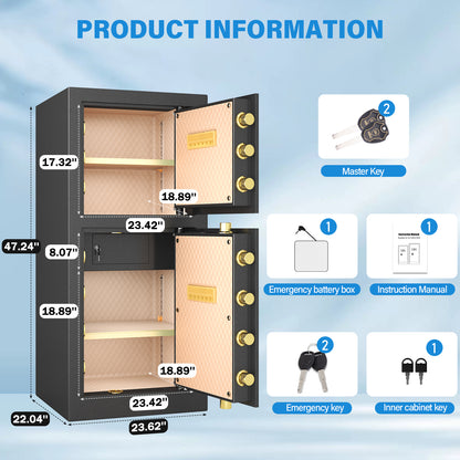 13.8 Cub FeetBM-K3-120S Extra Large Safe Box, Heavy Duty Big Safe with Security Double Key Lock & Seperate Lock Box