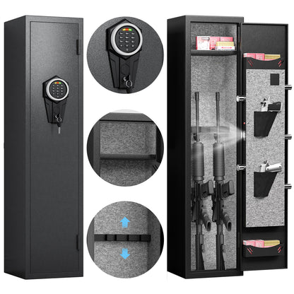 2 Gun Safe, Gun Safe for Long Guns and Pistols with Digital Keypad and Silent Mode, Gun Cabinet with Adjustable Gun Slot and Removable Shelf
