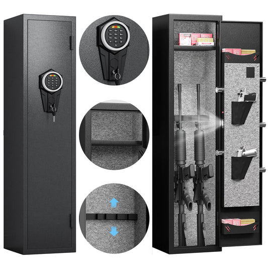 2 Gun Safe, Gun Safe for Long Guns and Pistols with Digital Keypad and Silent Mode, Gun Cabinet with Adjustable Gun Slot and Removable Shelf