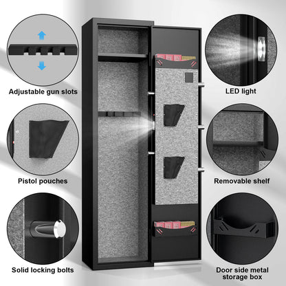 2 Gun Safe, Gun Safe for Long Guns and Pistols with Digital Keypad and Silent Mode, Gun Cabinet with Adjustable Gun Slot and Removable Shelf