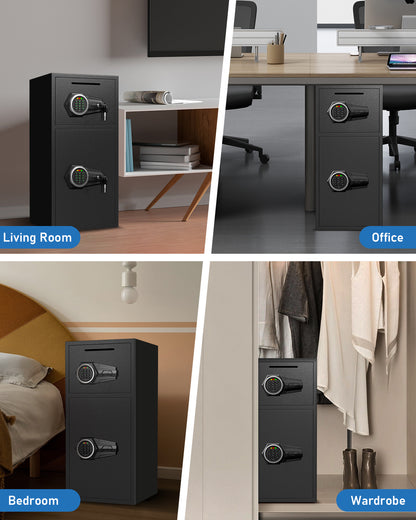HK-KL-75D 6.5 Cuft Digital Safe Box with Mute Function and LED Light, Home Office Safes with Deposit Slot & Dual Alarm System, Security Box for Money Valuables