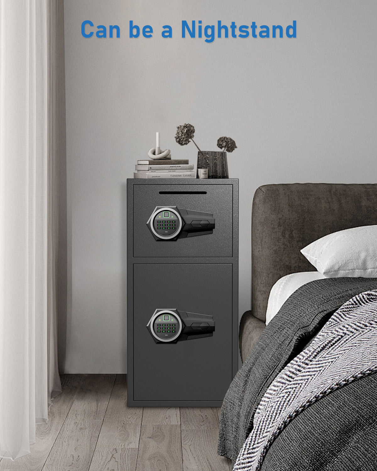 HK-KL-65W 6.0 Cu.ft. Large Safe Box with LED Light, Fingerprint Password Personal Safes with Deposit Slot & Dual Alarm System, Security Box for Valuables