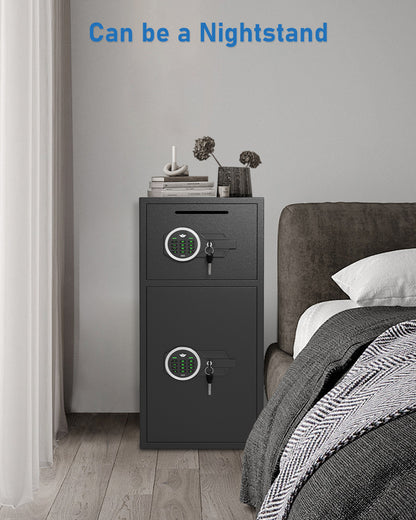 35-Omethey 6.0 Cub Home Safe Box Fireproof Waterproof, Money Safe with Deposit Slot and Backlit Keypad, Heavy Duty Home Safe with Dual Alarm Sytem, Fireproof Safe with 2 Doors for Home Valuables