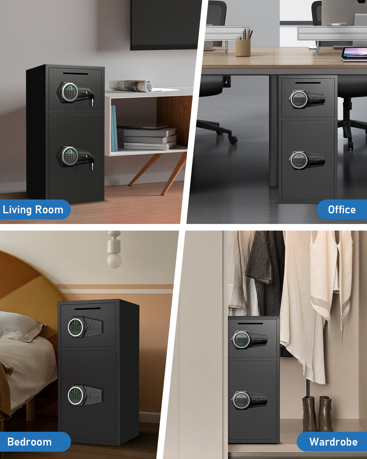 OME KL-75W 6.5 Cub Large Home safe Fireproof Waterproof, Biometric Safe Box with Slot & Metal Deposit Storage Box, Money Box with Dual Alarm System & Mute Mode for Valuables