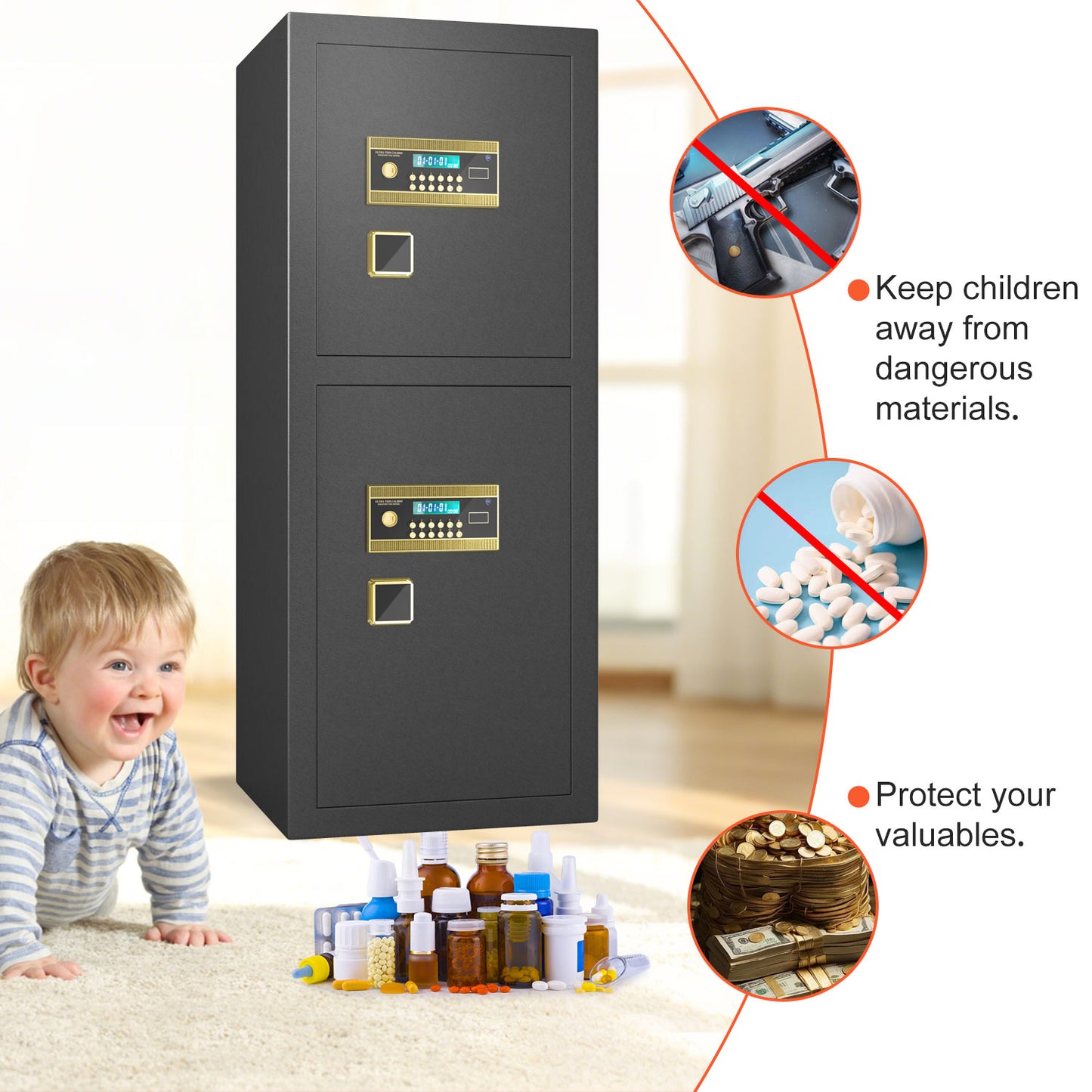 KAV Extra Large Safe Box, 17.3 Cubic Feet Heavy Duty Big Safe with Security Double Key Lock & Seperate Lock Box