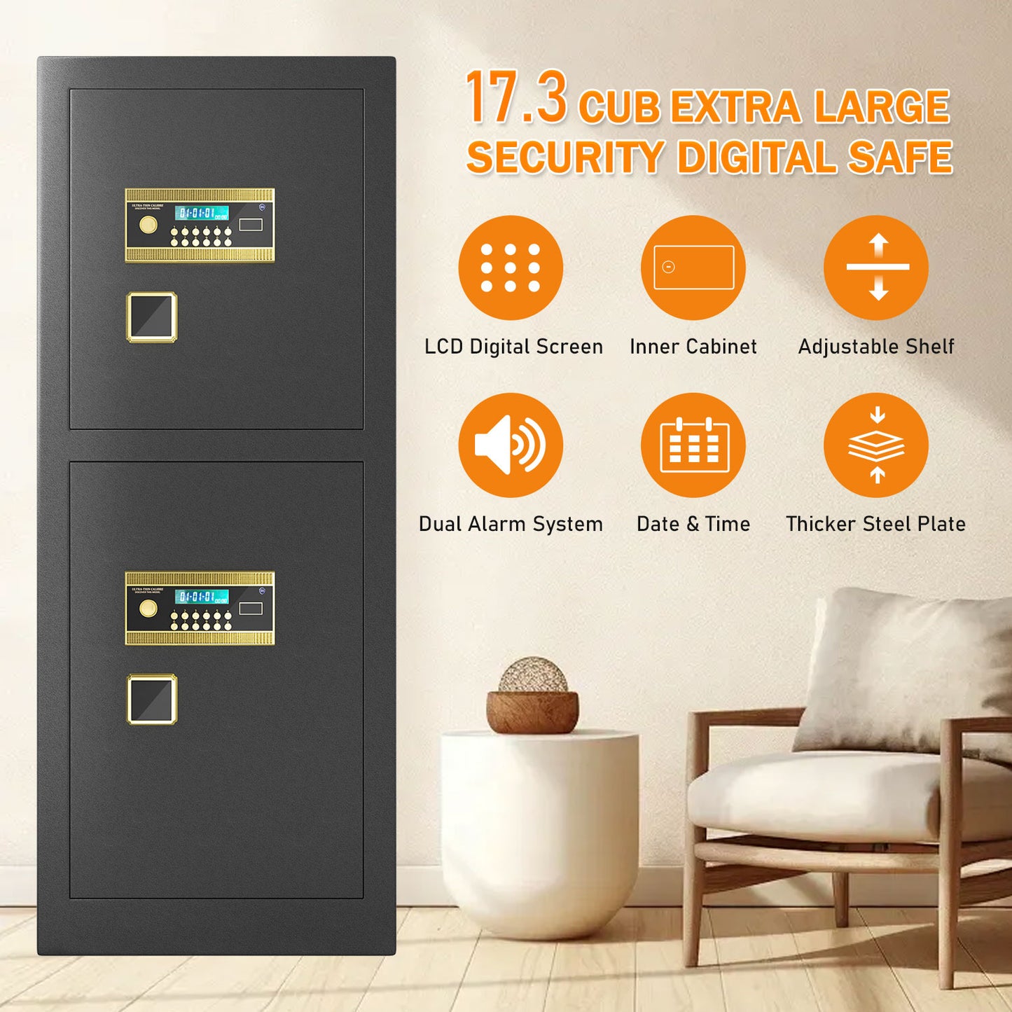 KAV Extra Large Safe Box, 17.3 Cubic Feet Heavy Duty Big Safe with Security Double Key Lock & Seperate Lock Box