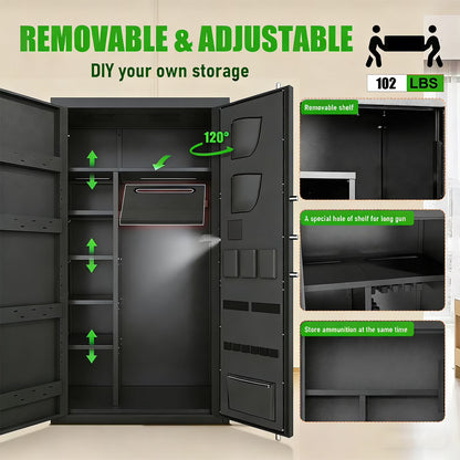 SDI-AKG3-138D, 20-25 Large Heavy-Duty Gun Safe & Home Security Cabinet,Unassembled Gun Safe with Adjustable Shelf & Gun Rack, Gun Safe for Home and Shotgun, Gun Cabinet with Mute Function & Dual Alarm
