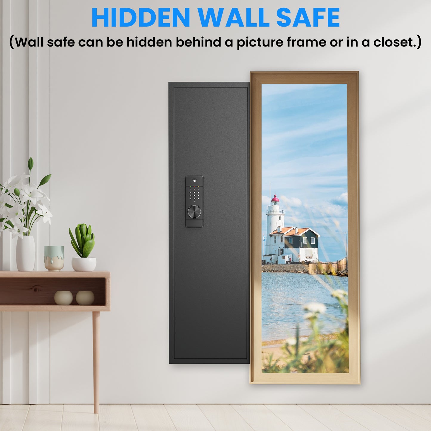 Didital Touch Panel In-Wall Safe,Hidden Wall Gun Safe for Rifles and Pistols with Adjustable Shelves,Assembled Storege Gun Safe for Firearm and Valuables (Black-Digital)