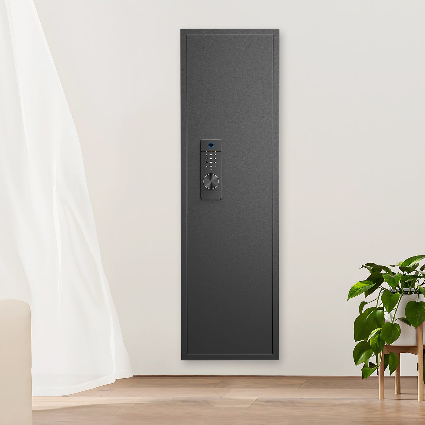 Fingerprint Touch Panel In-Wall Safe,Hidden Wall Gun Safe for Rifles and Pistols with Adjustable Shelves,Assembled Storege Gun Safe for Firearm and Valuables (Black-Fingerprint)