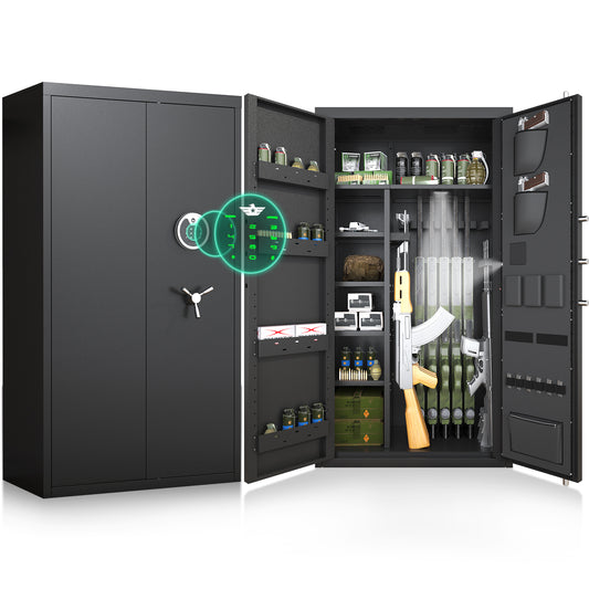 Riflewell-AKG3-138D Large Gun Safe, 25-40 Gun Capacity, Digital Keypad with 3 Opening Ways, Dual Alarm System, Removable Shelves & Magnetic Lamp, All Steel Anti-Smashing Security Cabinet for Home & Office