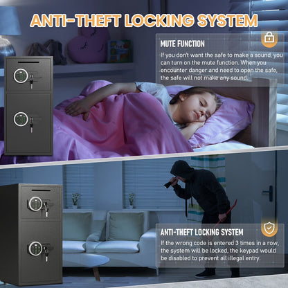 SDI-KM-65D, Safe - 6.0 Cu ft Home Safe Box - Fireproof Safe Depository Drop Safe with Backlit Keypad & Alarm System for Business Home Money Safe