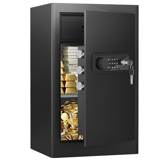 Kav K1C-65D 6.0 Cu Ft Dual-Compartment Home Safe with Built-in Jewelry Drawer, Adjustable Shelf, Digital Keypad & Key Lock – Anti-Theft Storage for Cash, Gold, Jewelry, Documents (Black, Office & Home Use)
