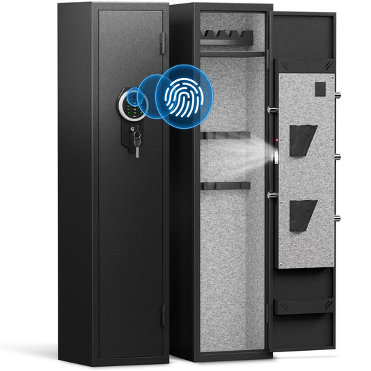 BM-GKM-138W-3-5 Gun Safe, Quick Access Biometric Fingerprint Gun Safe for Pistols, Gun Safe with Silent Mode and Alarm System, Gun Cabinet with Removable Shelf and 3 Adjustable Gun Slots
