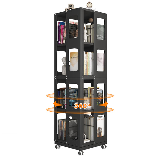 Silkight Book Shelf, 4 Tier All-Steel Rotating Bookshelf with 360° Wheels, Large Size Shelves Corner Book Shelf for Kids Rooms,Easy Assembly