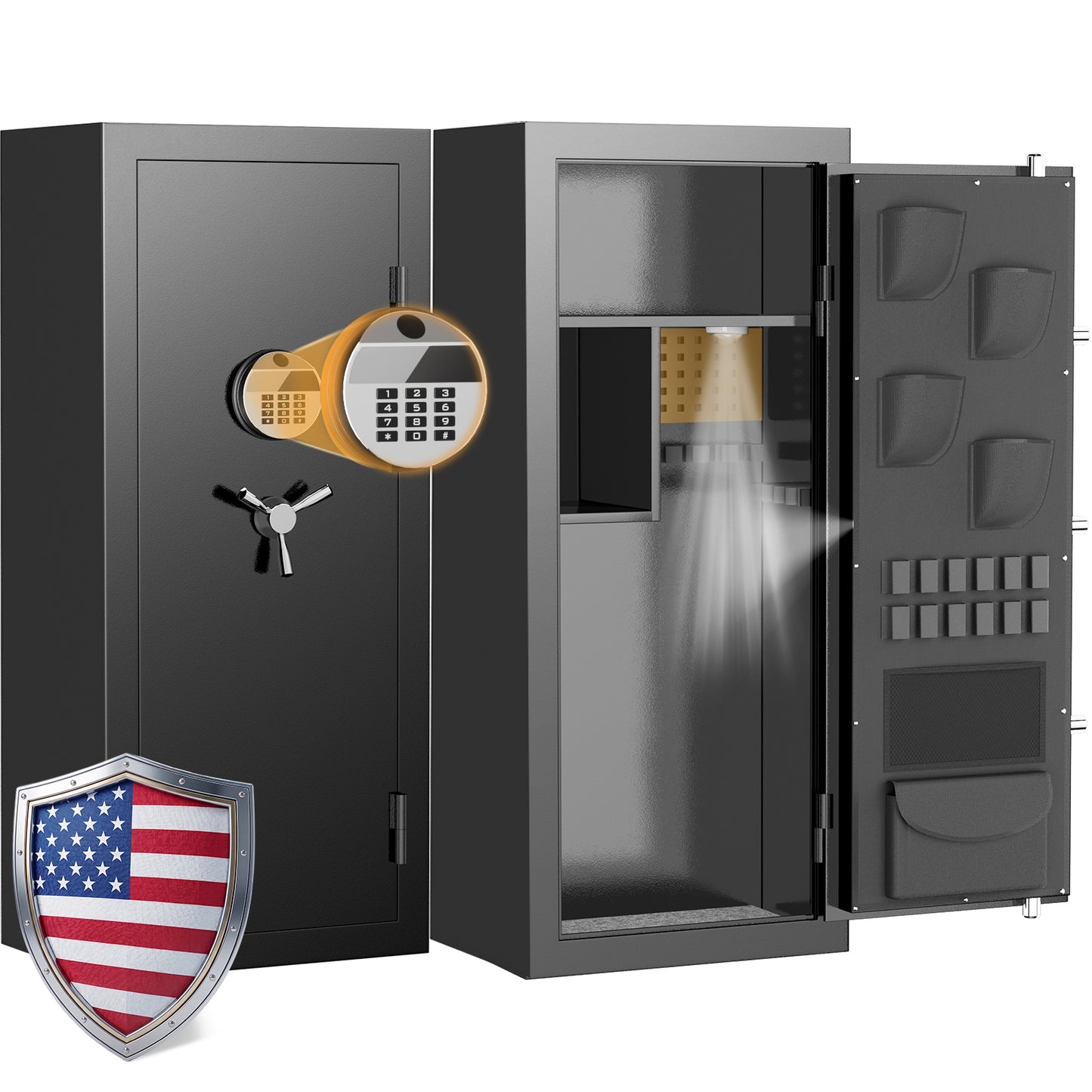 KAV-G6S-138HD 10-12 Large Gun Safe for Pistol,Storage Guns (with/Without Scopes), Home Gun Cabinet with Adjustable Pegboard, Gun Safe for Home,Office, Hunting,Shooting