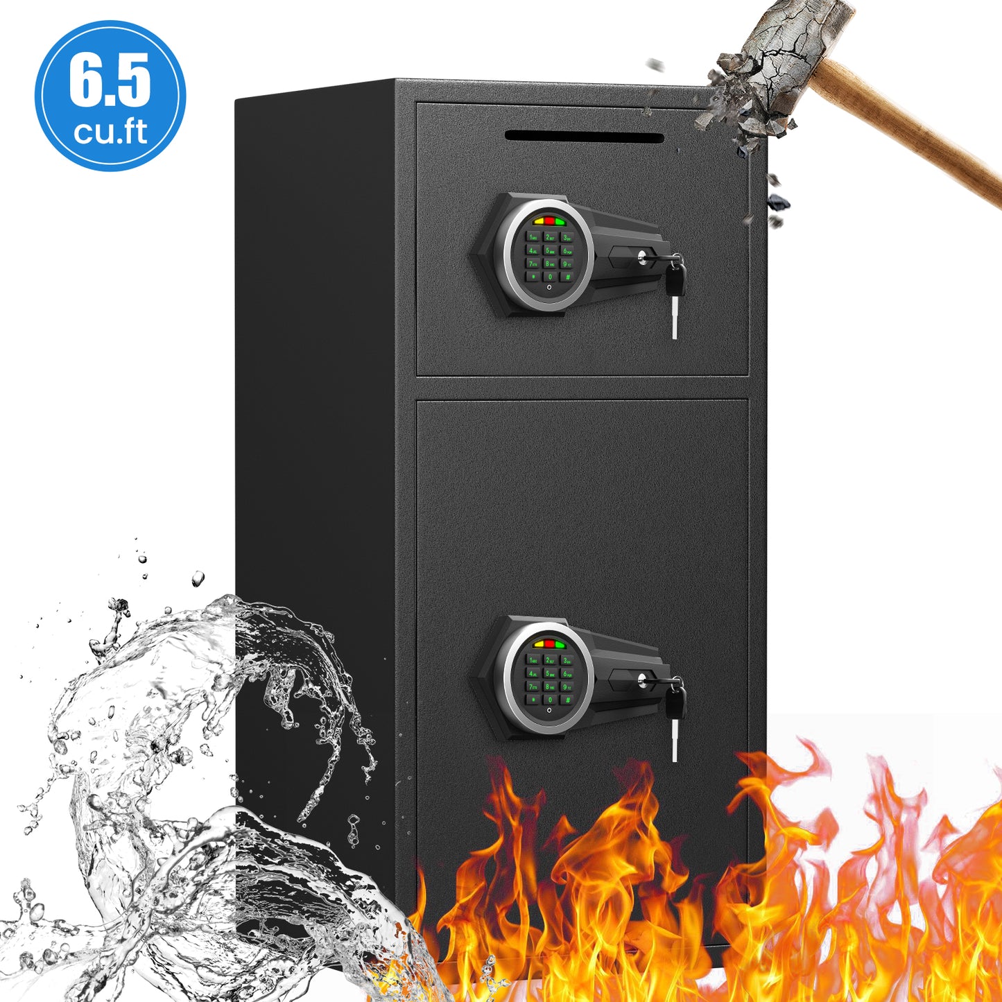 Karbeen 6.5 Cuft Large Digital Lock Home Safe Fireproof Waterproof, Anti-Theft Money Safe Box with Deposit Slot & Dual Alarm System, Digital Security Document Safe for Home Office Hotel