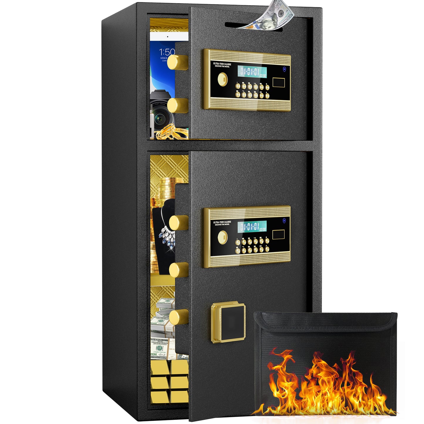 OME K3-75 6.5 Cubic Feet Fireproof Drop Large Safe with Quick Access Slot, Anti-Theft Business Security Waterproof Safe with Digital Lock and Dual Alarm, Large Depository Safe for Money Valuables