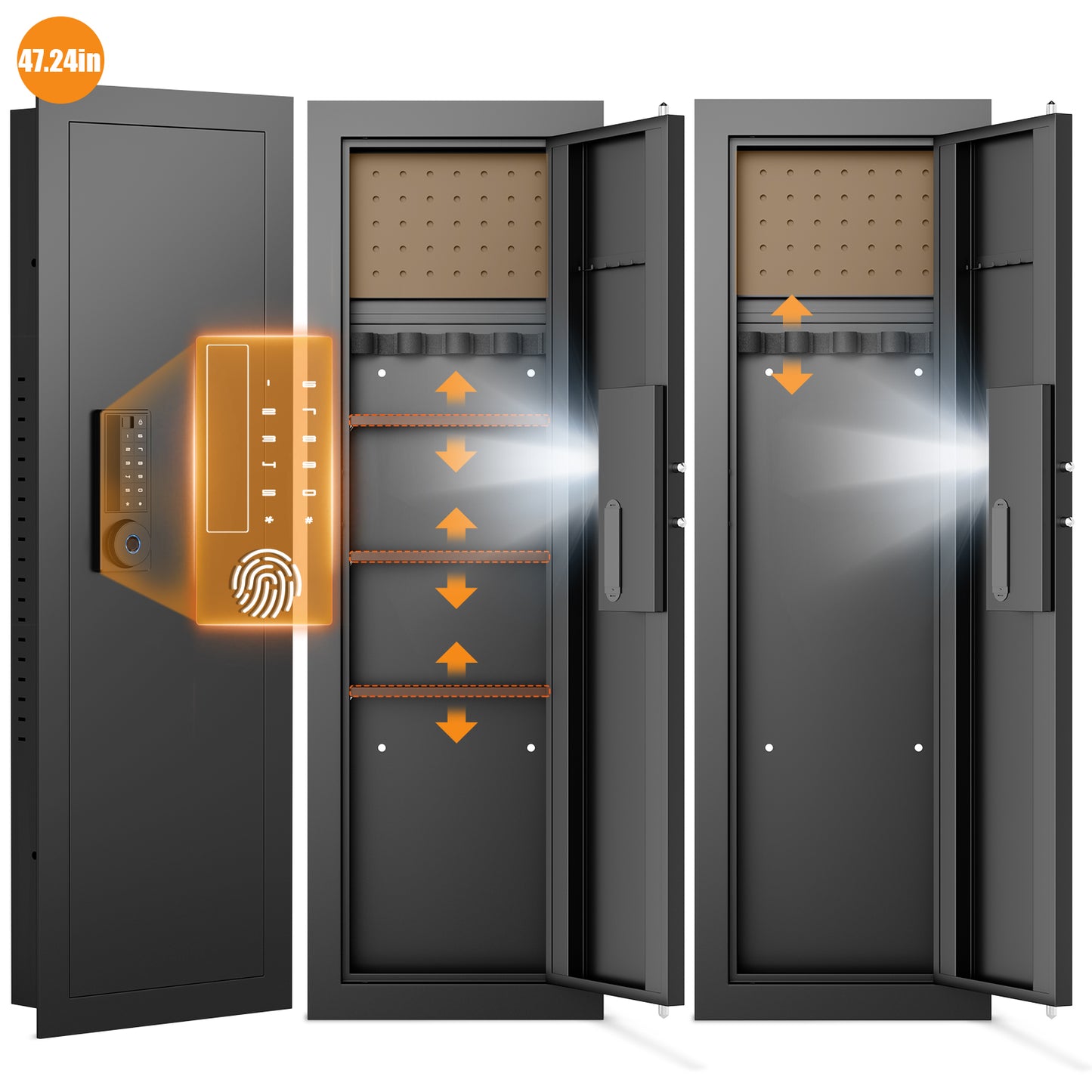 KAV-K2V-120HW Kavey 47.24" Wall Safe, Digital Wall Gun Safe Between the Studs with Dual Alarm ＆ Mute Mode, Hidden Wall Safe with Adjustable Shelve, Magnetic Support & Key Hook