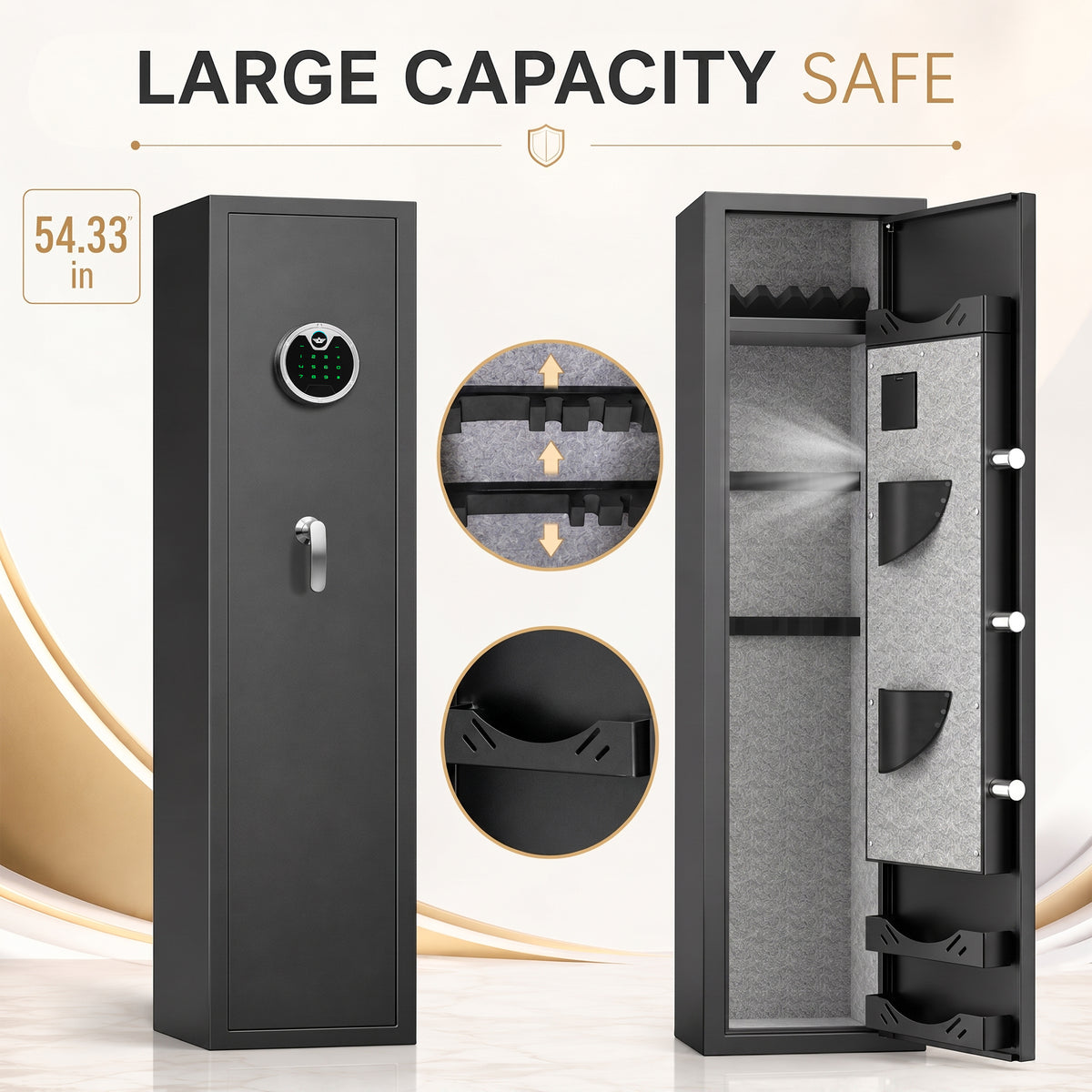 HK G3Q-138D 3-5 Gun Safe, 54'' Digital Gun Safe with Removable Shelf and Backlit Keypad, Quick Access Gun Cabinet with Dual Alarm and Mute Function for Pistols