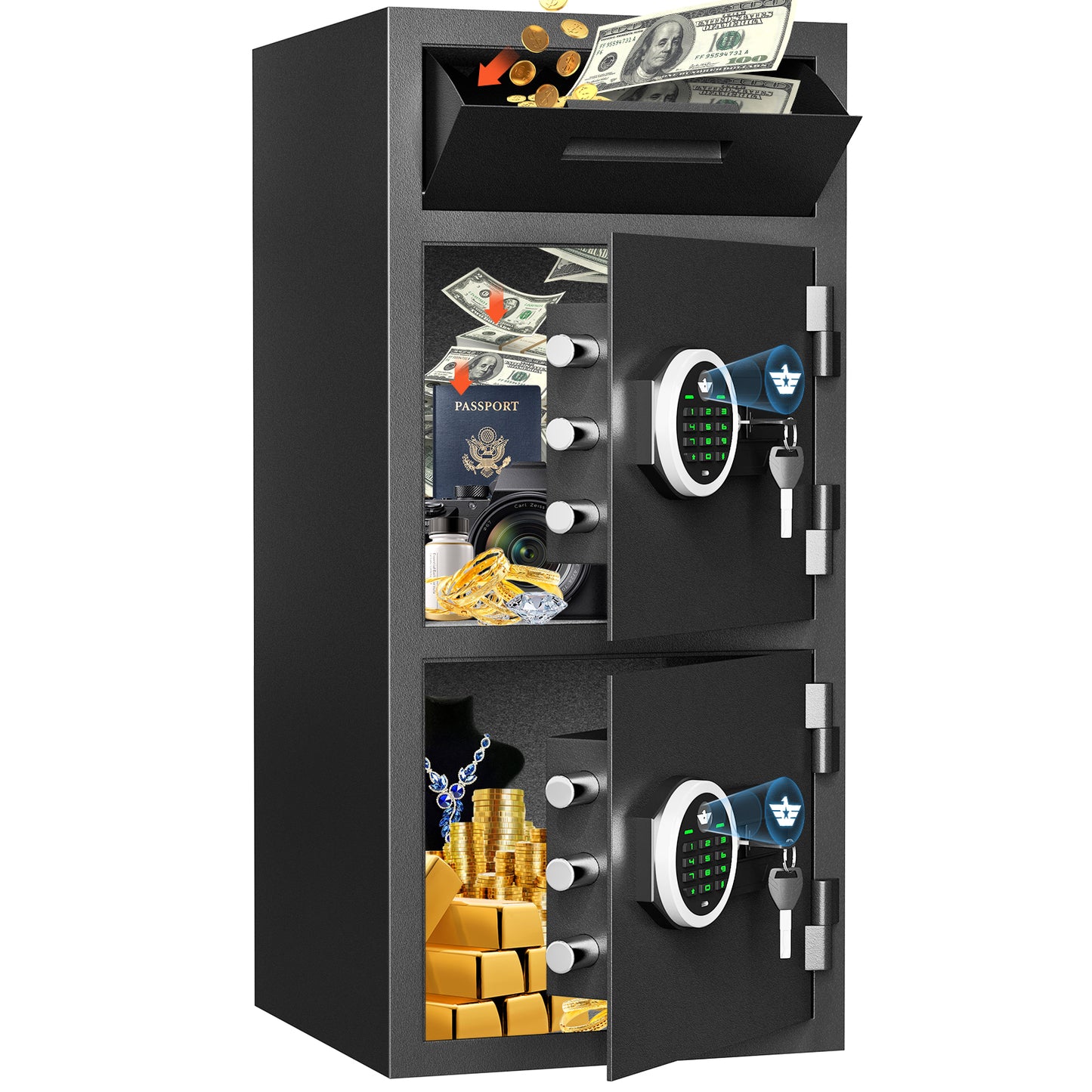 SDI-KMT-75D Silkight 6.5 Cu ft Large Home Safe Box with Drop Slot, Digital Drop Safe with Double Door & Key Hook, Security Money Safes with Backlit Keypad & Dual Alarm for House Office Business
