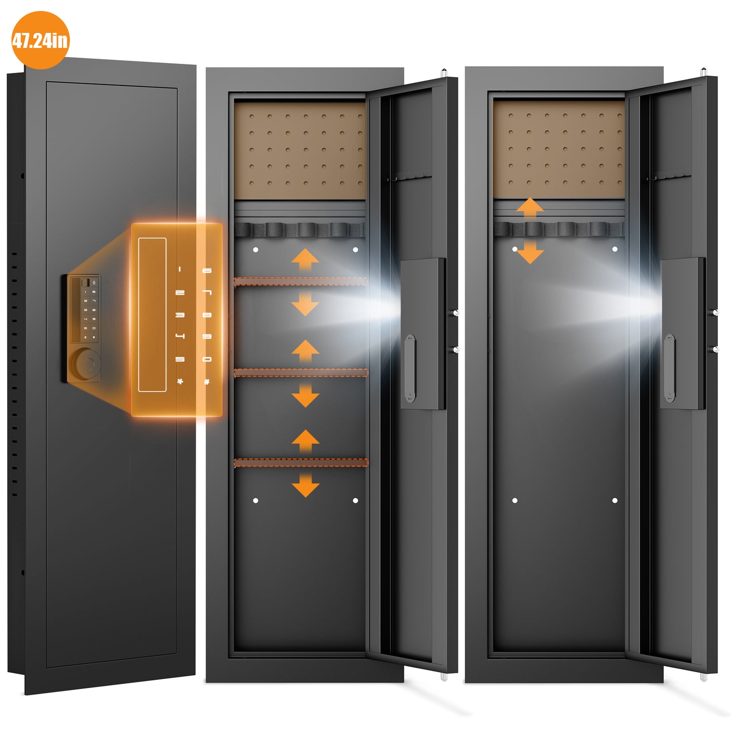 KAV-K2V-120HD Kavey 47.24" Wall Safe, Digital Wall Gun Safe Between the Studs with Dual Alarm ＆ Mute Mode, Hidden Wall Safe with Adjustable Shelve, Magnetic Support & Key Hook（副本）