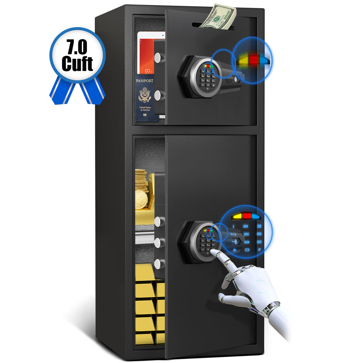 HK-KL-75D 6.5 Cuft Digital Safe Box with Mute Function and LED Light, Home Office Safes with Deposit Slot & Dual Alarm System, Security Box for Money Valuables