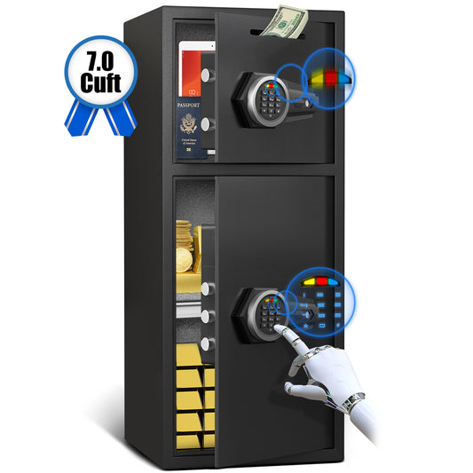 HK-KL-75D 6.5 Cuft Digital Safe Box with Mute Function and LED Light, Home Office Safes with Deposit Slot & Dual Alarm System, Security Box for Money Valuables