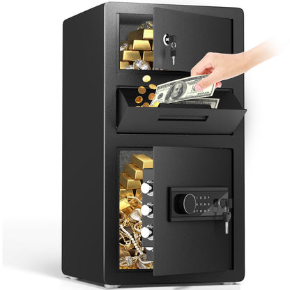 Kav KKT-68D 6.0 CuFt Large Dual-Compartment Home & Office Safe with Drop Slot, Digital Keypad Lock + Key –  Anti-Theft Storage for Cash, Jewelry, Cameras, Documents, and Valuables (Black)