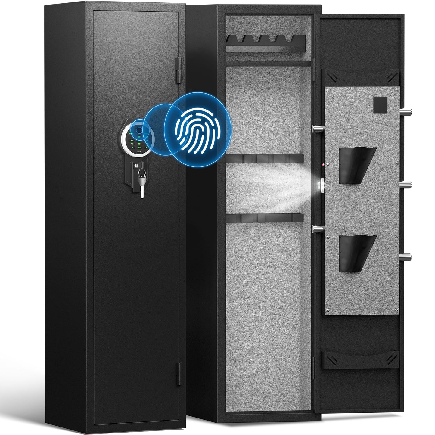 BM-GKM-145W 5-6 Large Gun Safe for Pistols, Quick Access Gun Safe with Silent Mode and Alarm System, Gun Cabinet with Removable Shelf and 3 Adjustable Gun Slots
