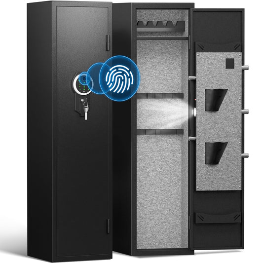 BM-GKM-145W 5-6 Large Gun Safe for Pistols, Quick Access Gun Safe with Silent Mode and Alarm System, Gun Cabinet with Removable Shelf and 3 Adjustable Gun Slots