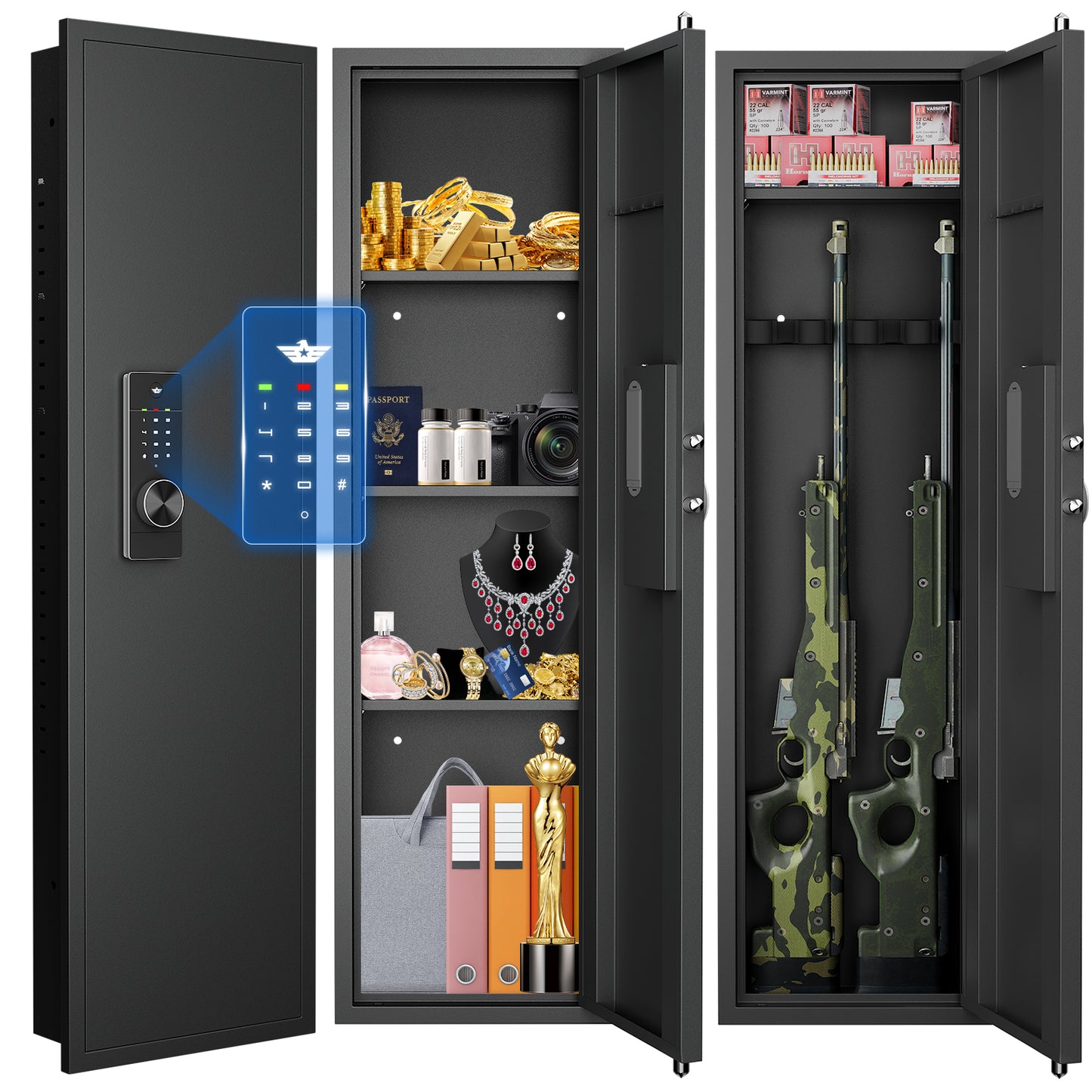 BM-KW-135HD 53.15" Wall Safe Between the Studs, Large Hidden Flush Wall Safe with Dual Alarm System and Mute Function,